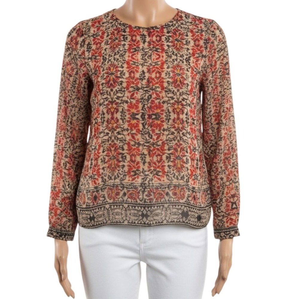 Violet Claire Boho Paisley Blouse Womens M Long Sleeve Border Print Folk Chic